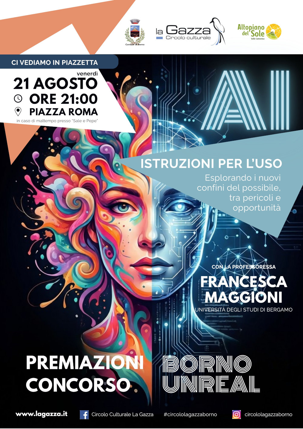 20 agosto 2026 ore 21 piazza Roma - Borno: AI istruzioni per l'uso con Francesca Maggioni